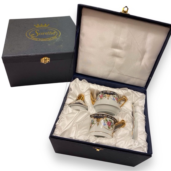 Vintage Sorelle Hand-Painted Porcelain Tea-Cup and Pot Set 1960s (Boxed) - Picture 4 of 13